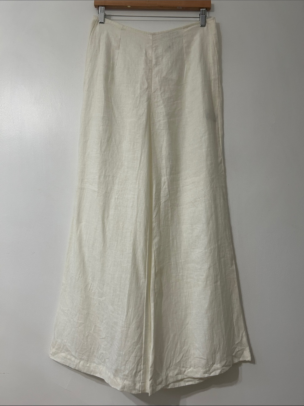 Faithfull The Brand Ottavio Pants Wide Leg Linen Eggshell SZ Large Luxury Beach